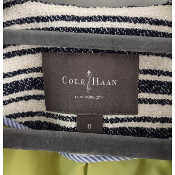 Cole Haan Striped Cotton Blazer Jacket Womens 8 One Button Blue White - Picture 2 of 8